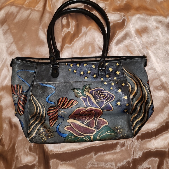Anuschka by Anna, Multicolor Hand Painted Floral Leather Shoulder Bag - Picture 2 of 16